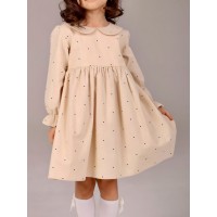 Платье фланель для девочки, горошек на бежевом