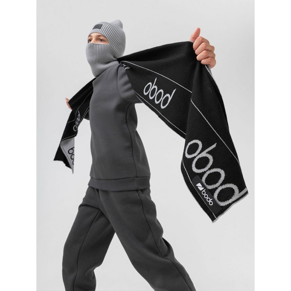 Шарф вязаный 12-130 серый (черный) BODO, 170 см x 25 см