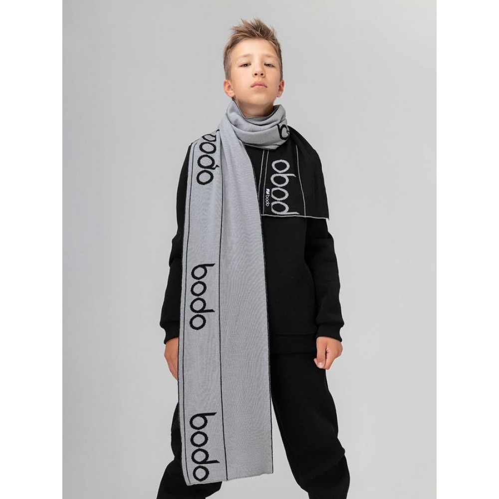 Шарф вязаный 12-130 серый (черный) BODO, 170 см x 25 см