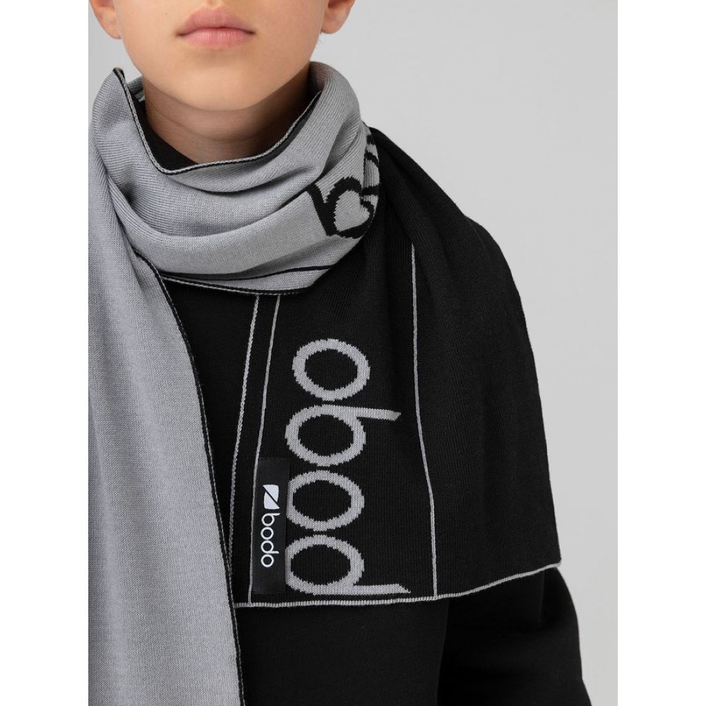 Шарф вязаный 12-130 серый (черный) BODO, 170 см x 25 см