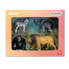 Набор фигурок KONIK Дикие животные: лев, шимпанзе, слонёнок, зебра