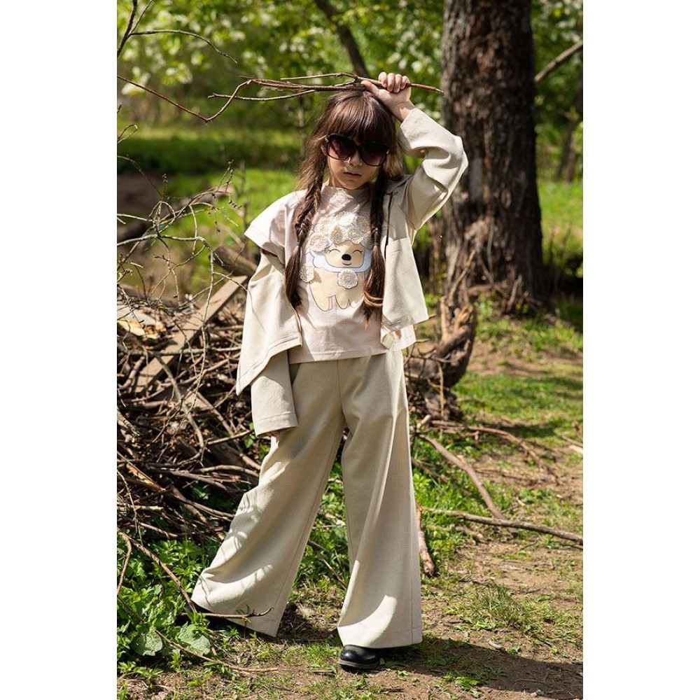 Льняные бежевые детские брюки на девочку