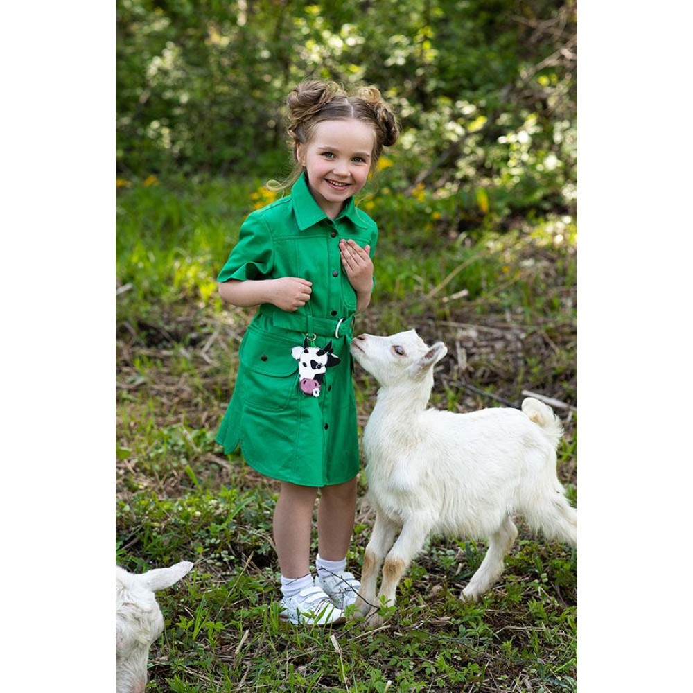 Джинсовое детское платье-рубашка с брелоком Корова