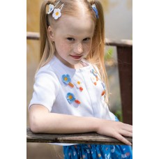 Детский топ в рубчик с вязаными цветами, белый