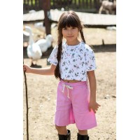 Льняные розовые детские шорты на девочку