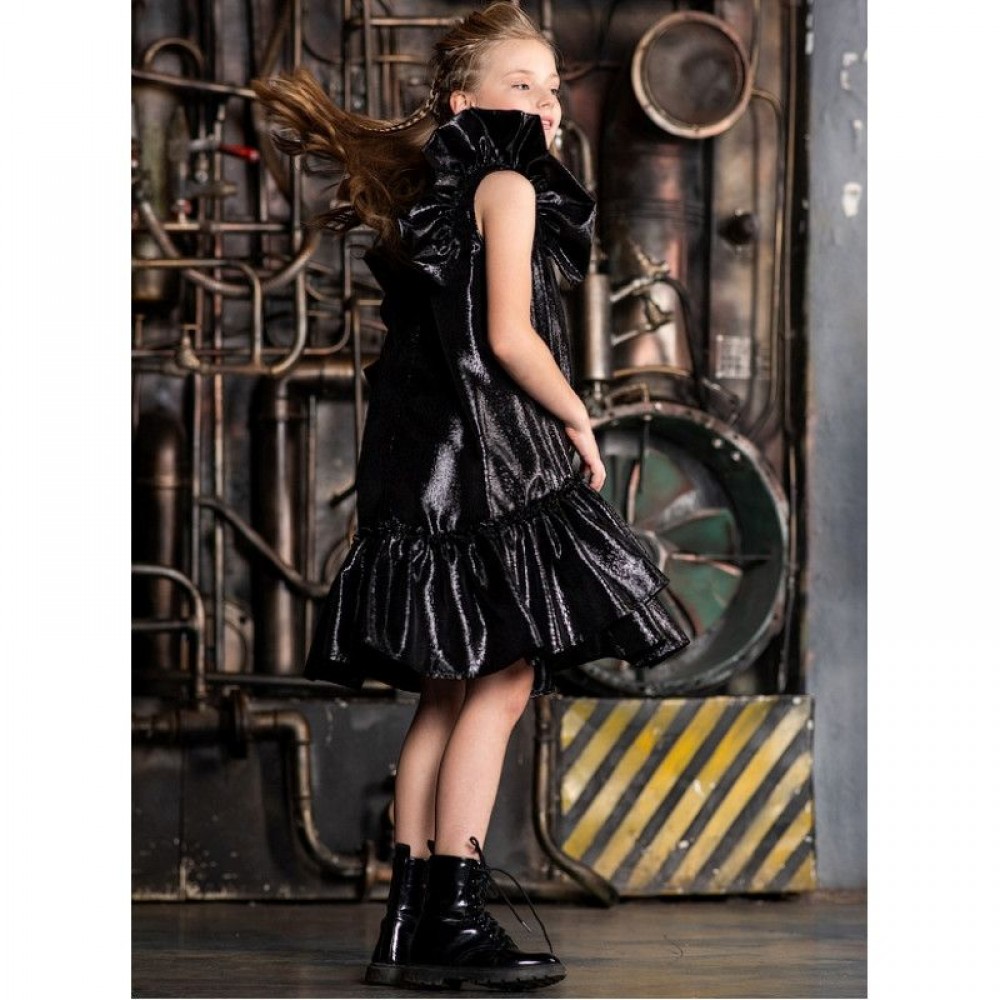 Платье нарядное для девочки из черной парчи