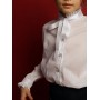 Нарядная белая школьная блузка с воротником стойкой с рюшью