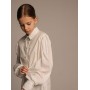 Бело-молочная школьная блузка с объемным рукавом и кружевными вставками на рукавах и воротнике