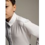 Белая школьная трикотажная рубашка с голубыми вставками на мальчика