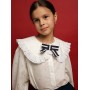 Нарядная белая школьная блузка в горошек с белым воротничком