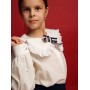 Нарядная белая школьная блузка в горошек с белым воротничком