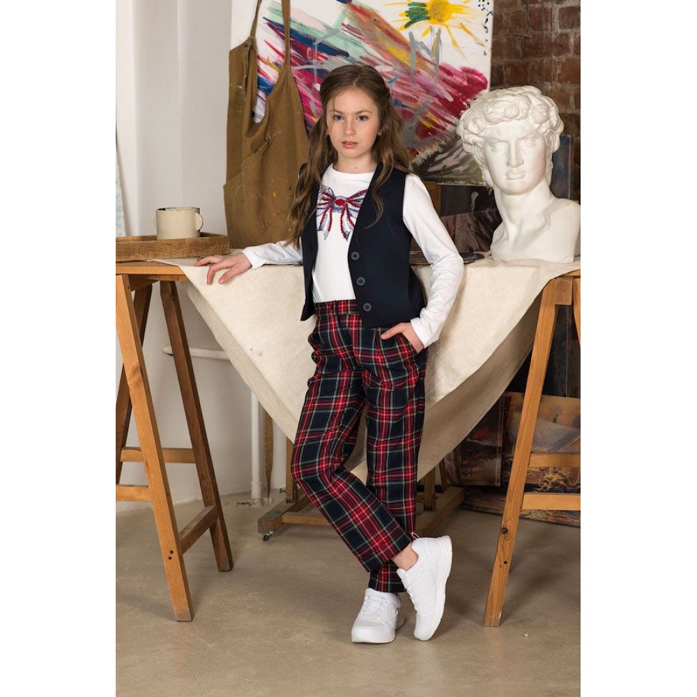 Школьные брюки в клетку на девочку купить в Москве на babymodik.com