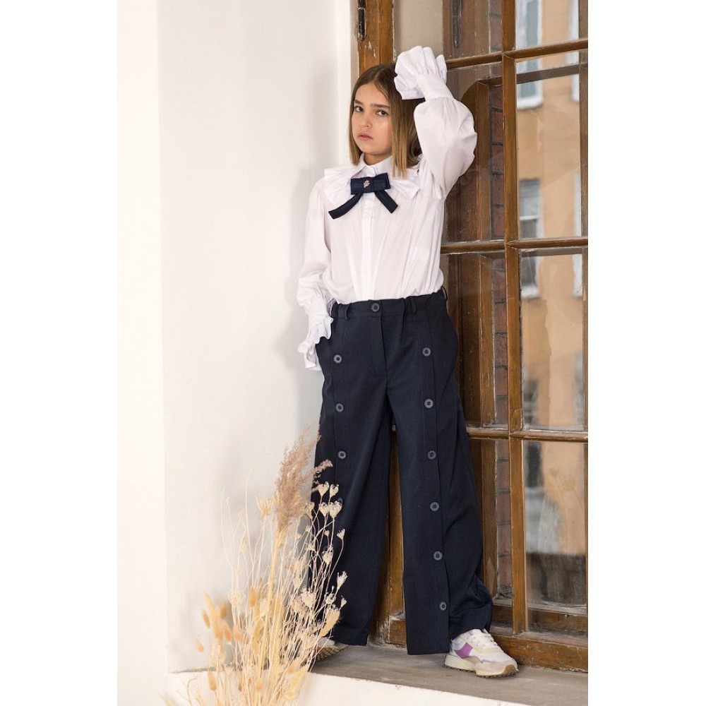 Школьные брюки на девочку с декоративными планками купить в Москве наbabymodik.com