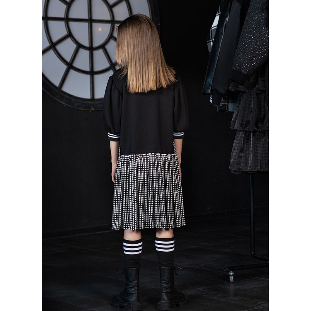 Черно-белое комбинированное платье из футера и искусственного шелка на девочку