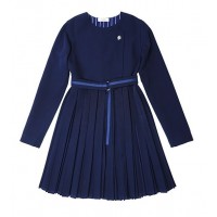 Синее школьное платье с запахом и плиссированной юбкой