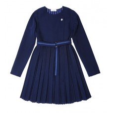 Синее школьное платье с запахом и плиссированной юбкой