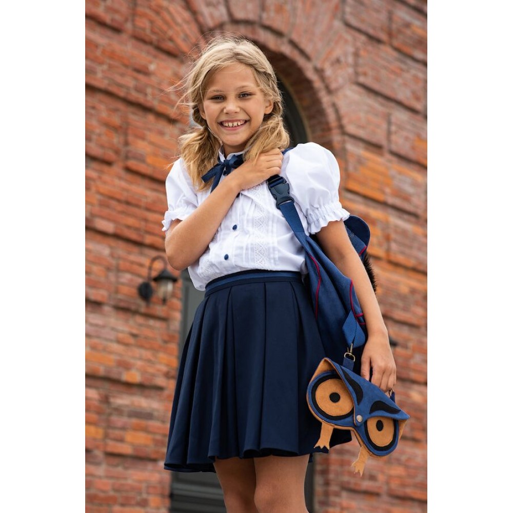 Детский школьный рюкзак из замши с аппликацией Сова